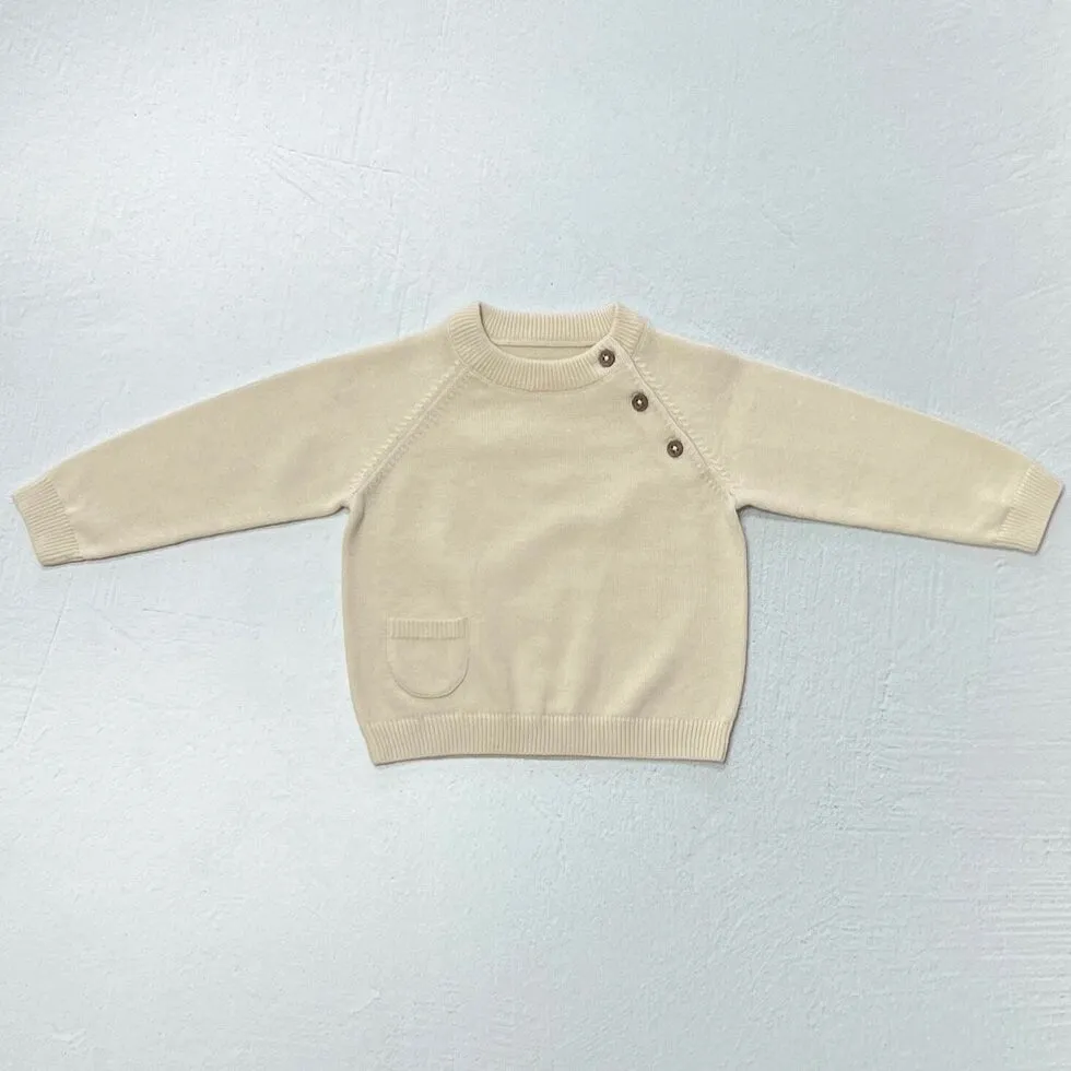 Milan Raglan Button Knit Baby Pullover Sweater (Organic Cotton) - 3 Colors