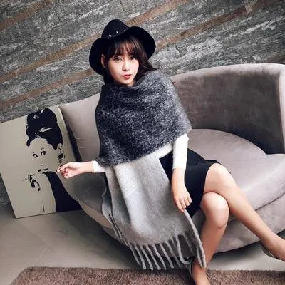 Mingjiebihuo Korean New Fashion Long Women's Scarf Shawl Warm Thick Fringed