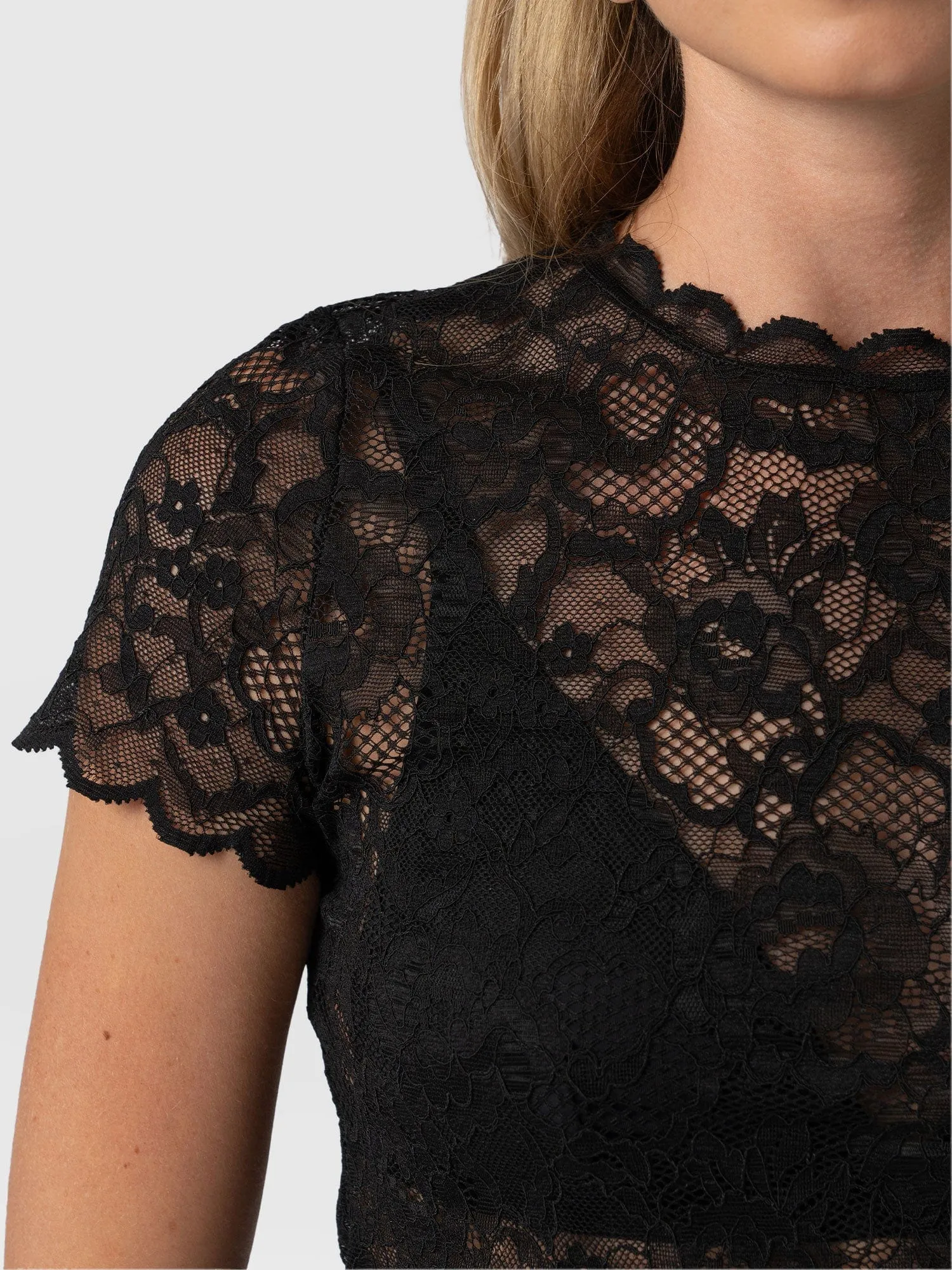 Miranda Lace Short Sleeve Tee - Black