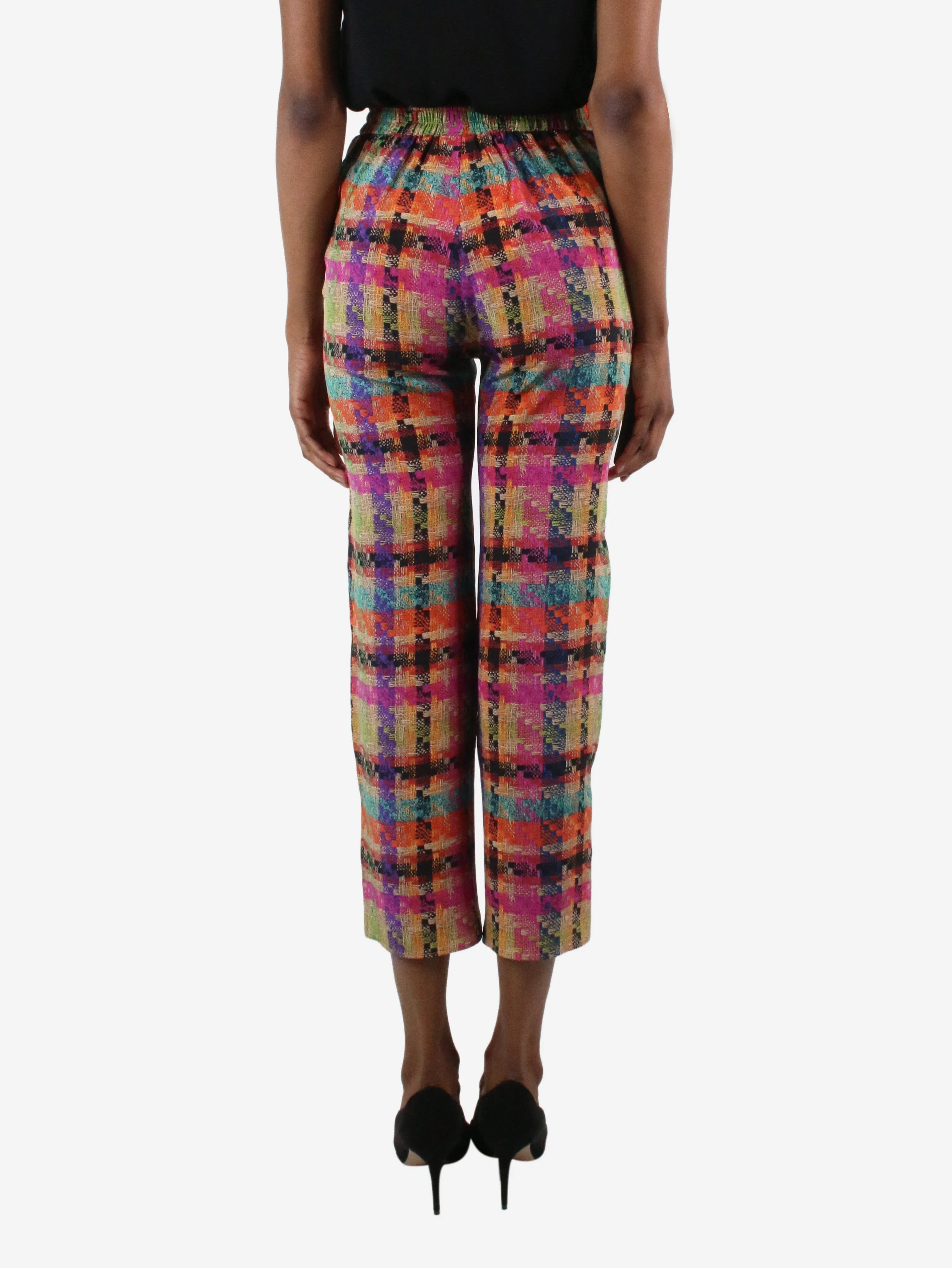 Multi elasticated waist check light trousers - size IT 38