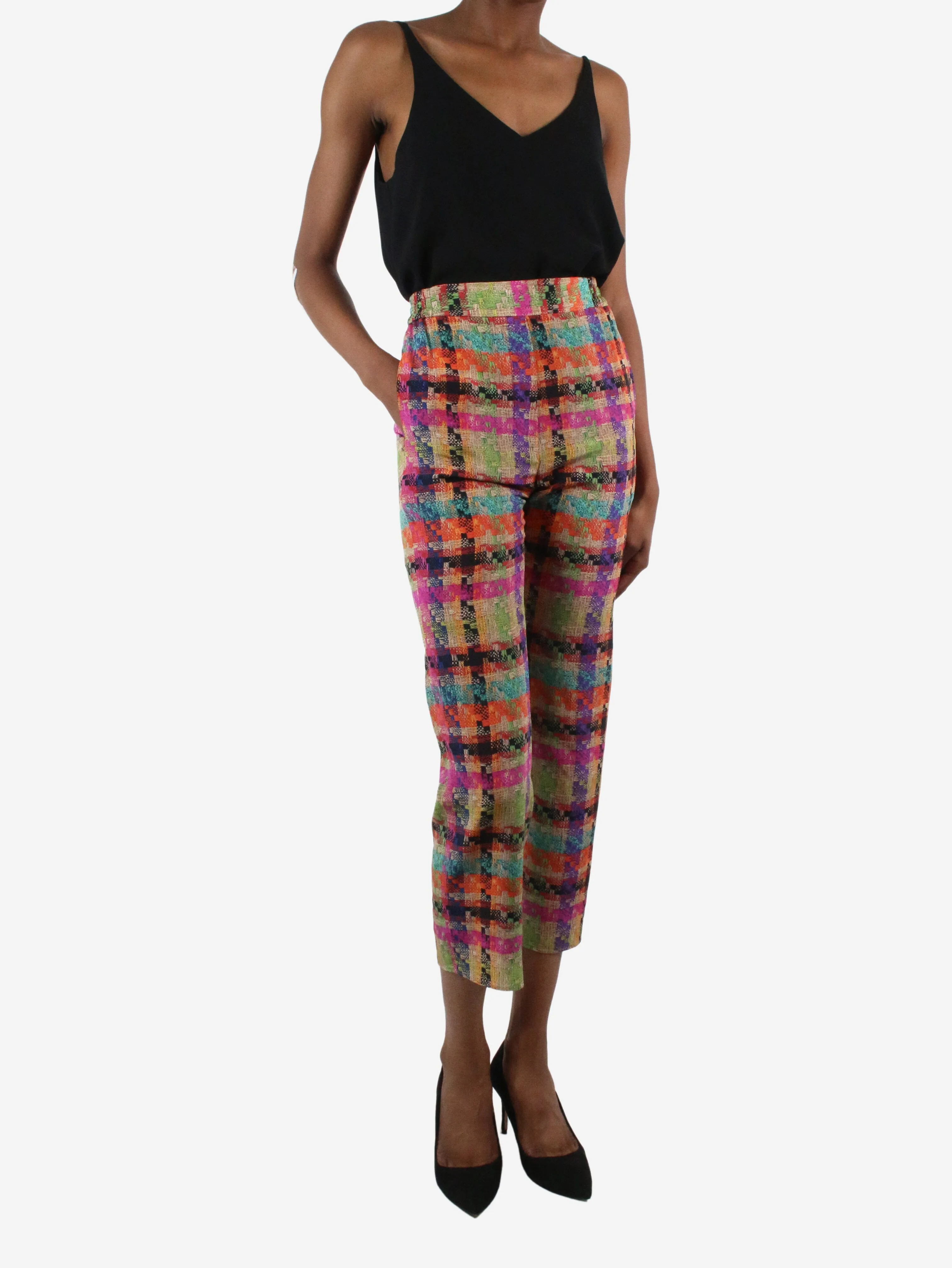 Multi elasticated waist check light trousers - size IT 38