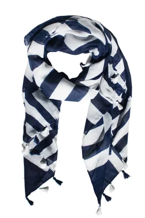 Navy and White Stripe Tassel Scarf