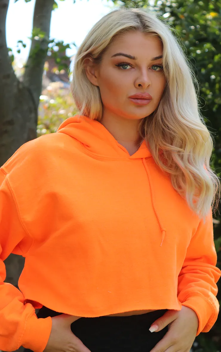 Neon Orange Festival Oversized Cropped Hoodie