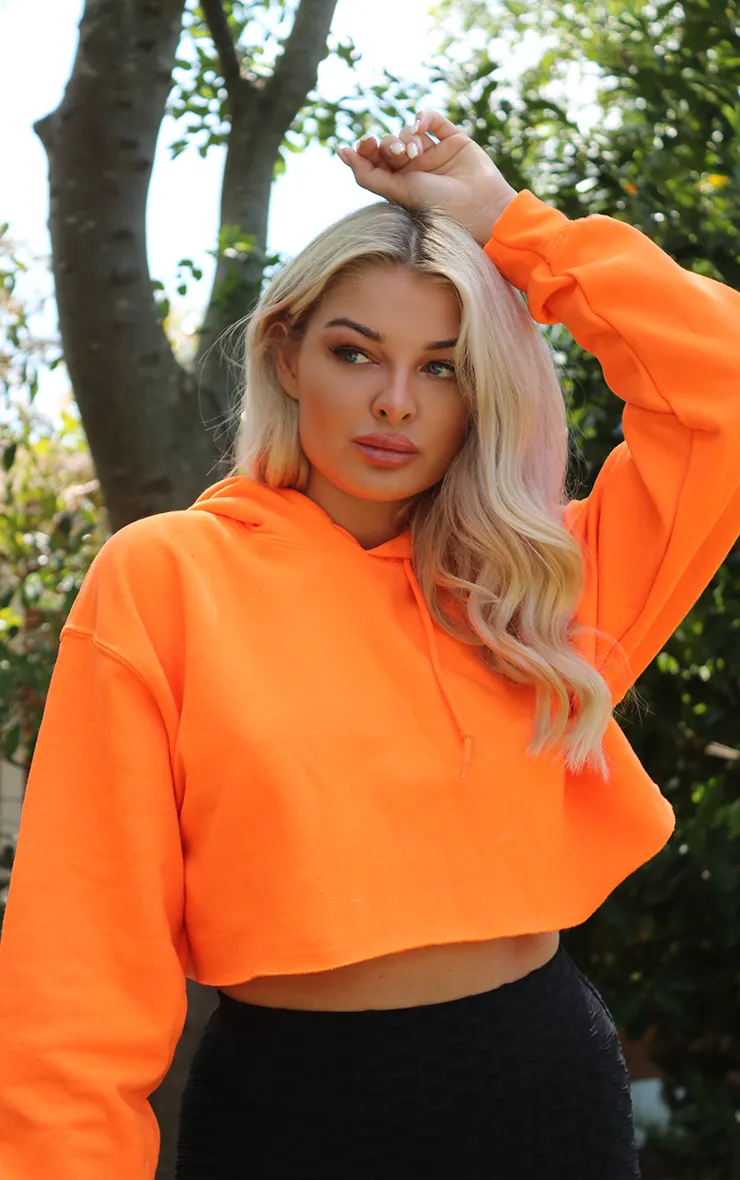 Neon Orange Festival Oversized Cropped Hoodie