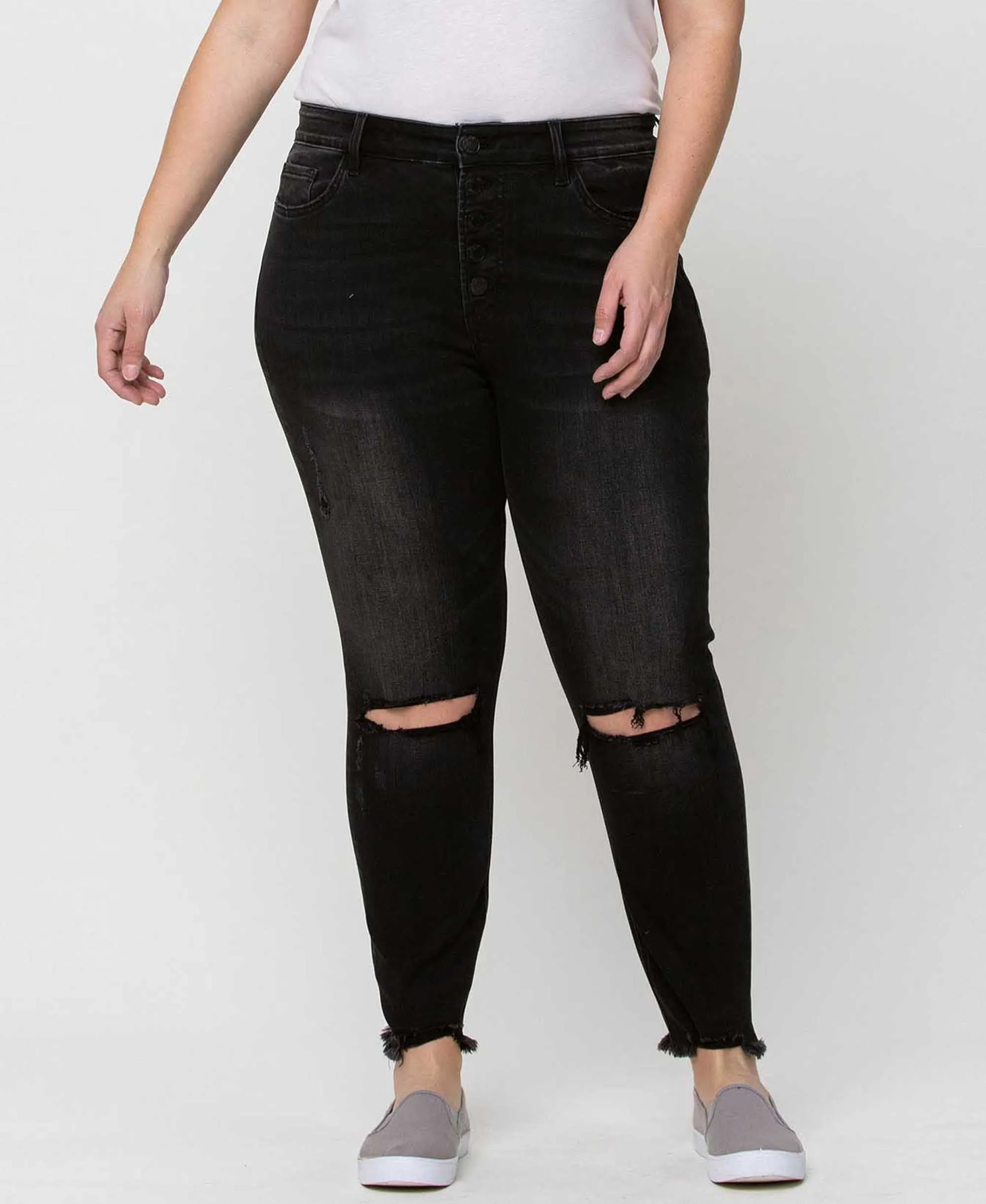 Night Reflection - Plus High Rise Distressed Crop Skinny Jeans