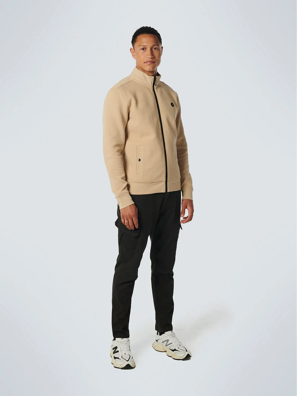 No Excess - Full Zip Jacquard Sweater - Stone or Black