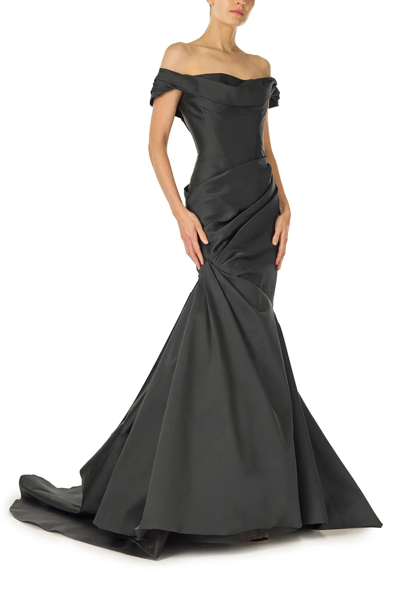 Off-The-Shoulder Draped Trumpet Gown