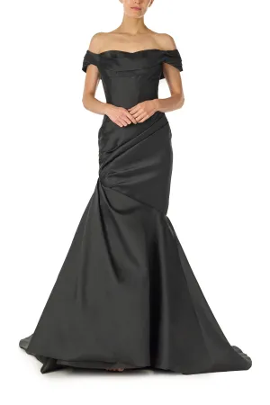 Off-The-Shoulder Draped Trumpet Gown