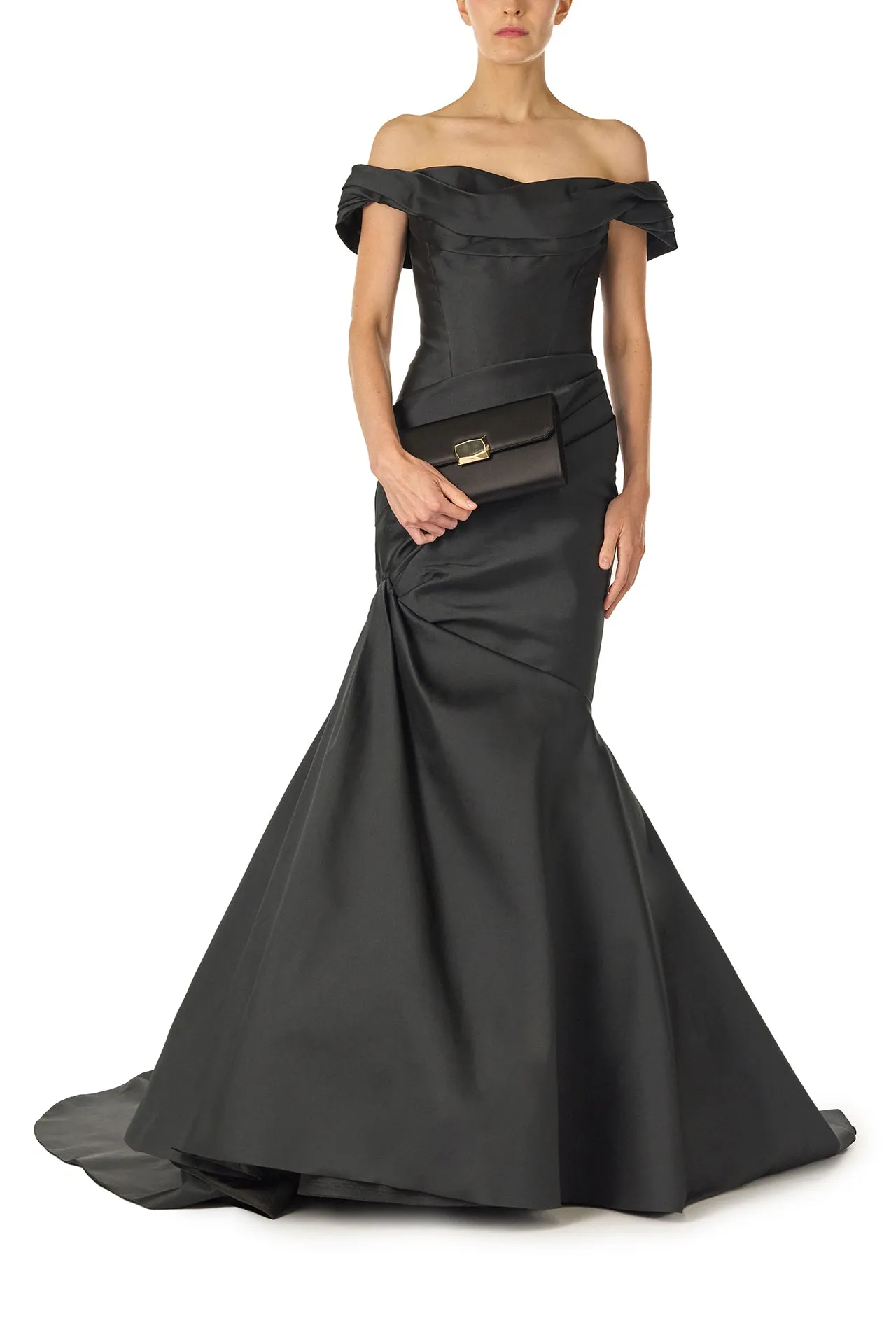 Off-The-Shoulder Draped Trumpet Gown