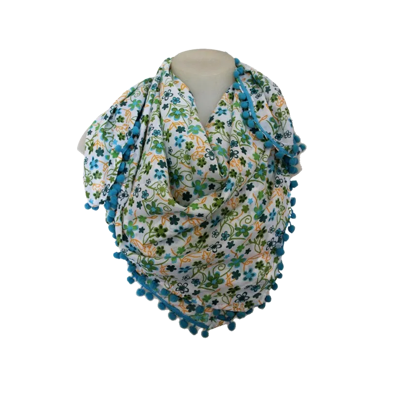 Printed Pompom Cotton Scarf