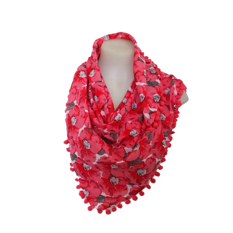 Printed Pompom Cotton Scarf