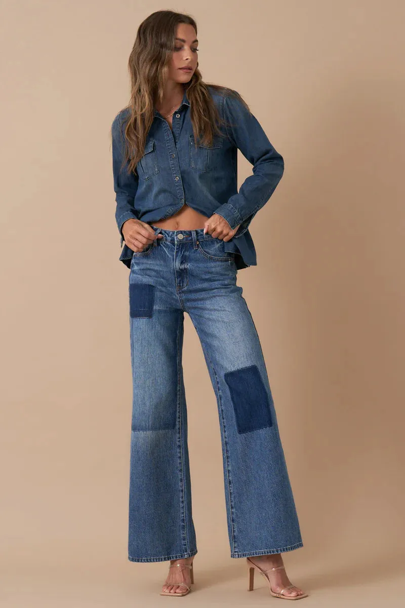 Relaxed Wide Leg patch Jeans