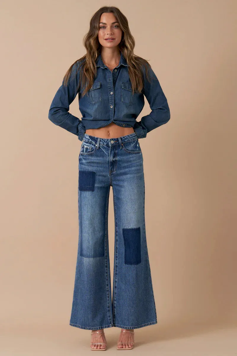 Relaxed Wide Leg patch Jeans