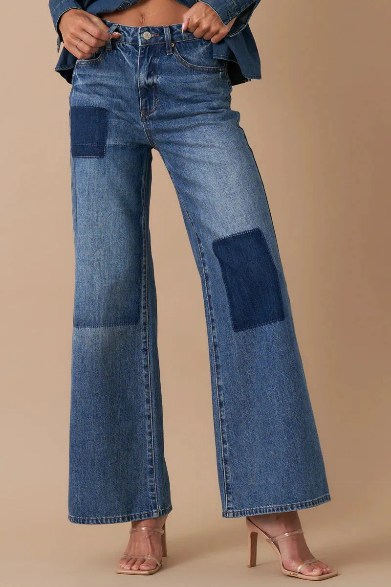 Relaxed Wide Leg patch Jeans