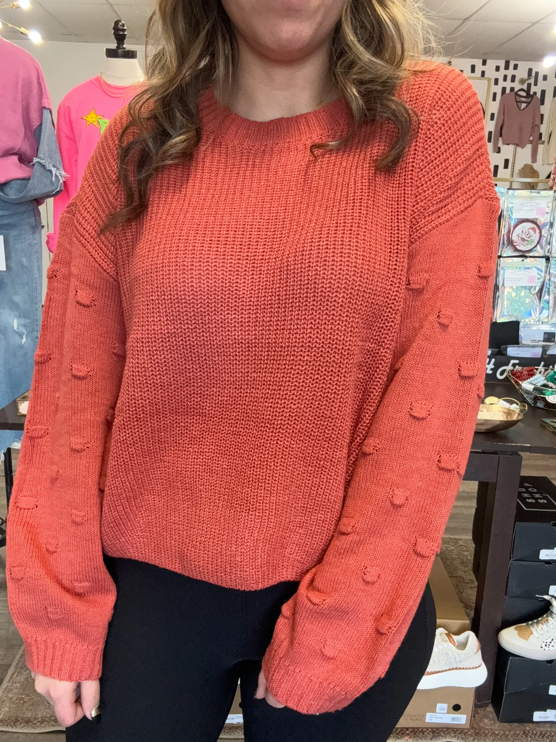 Rust Bubble Sleeve Sweater