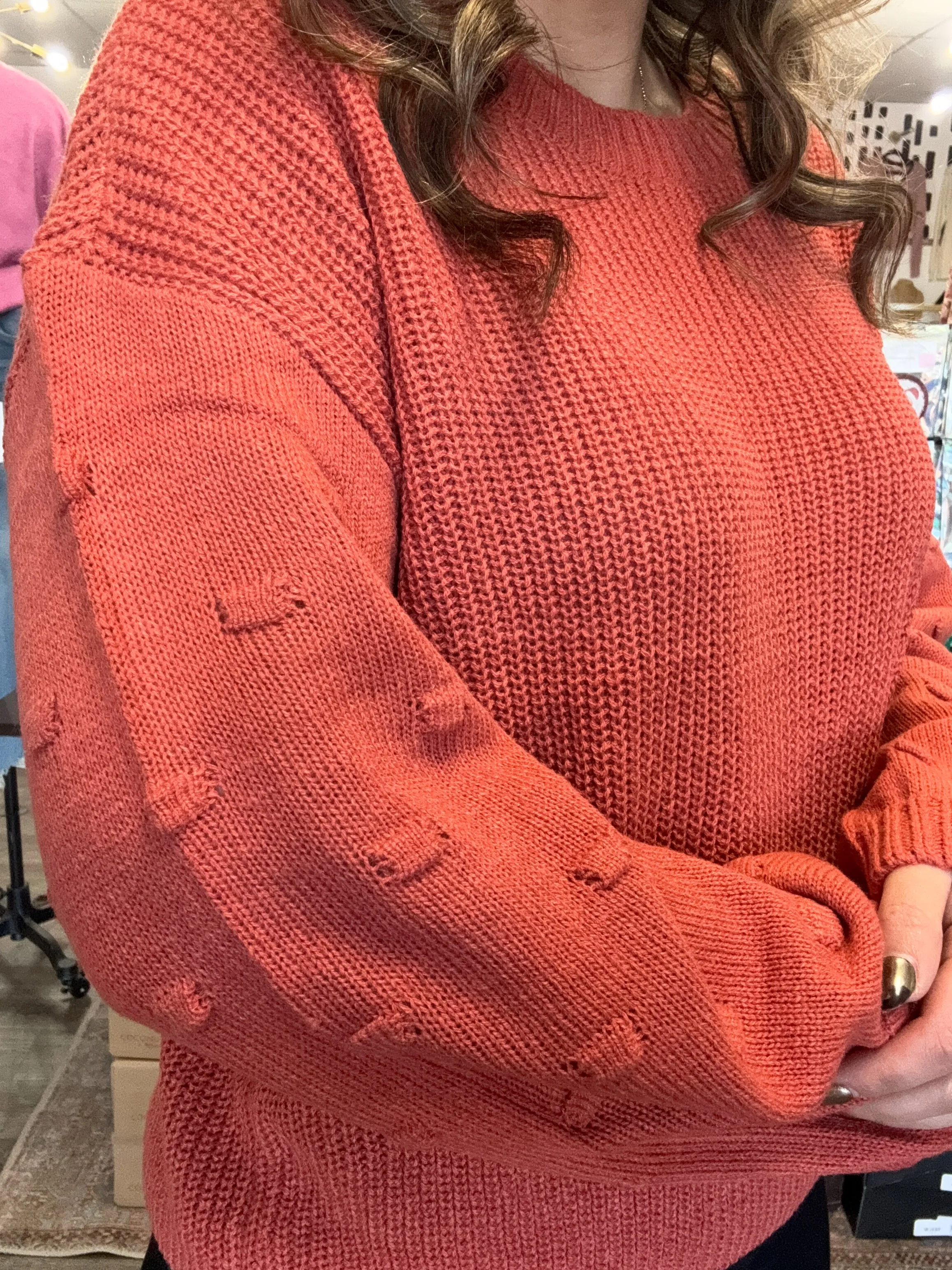 Rust Bubble Sleeve Sweater