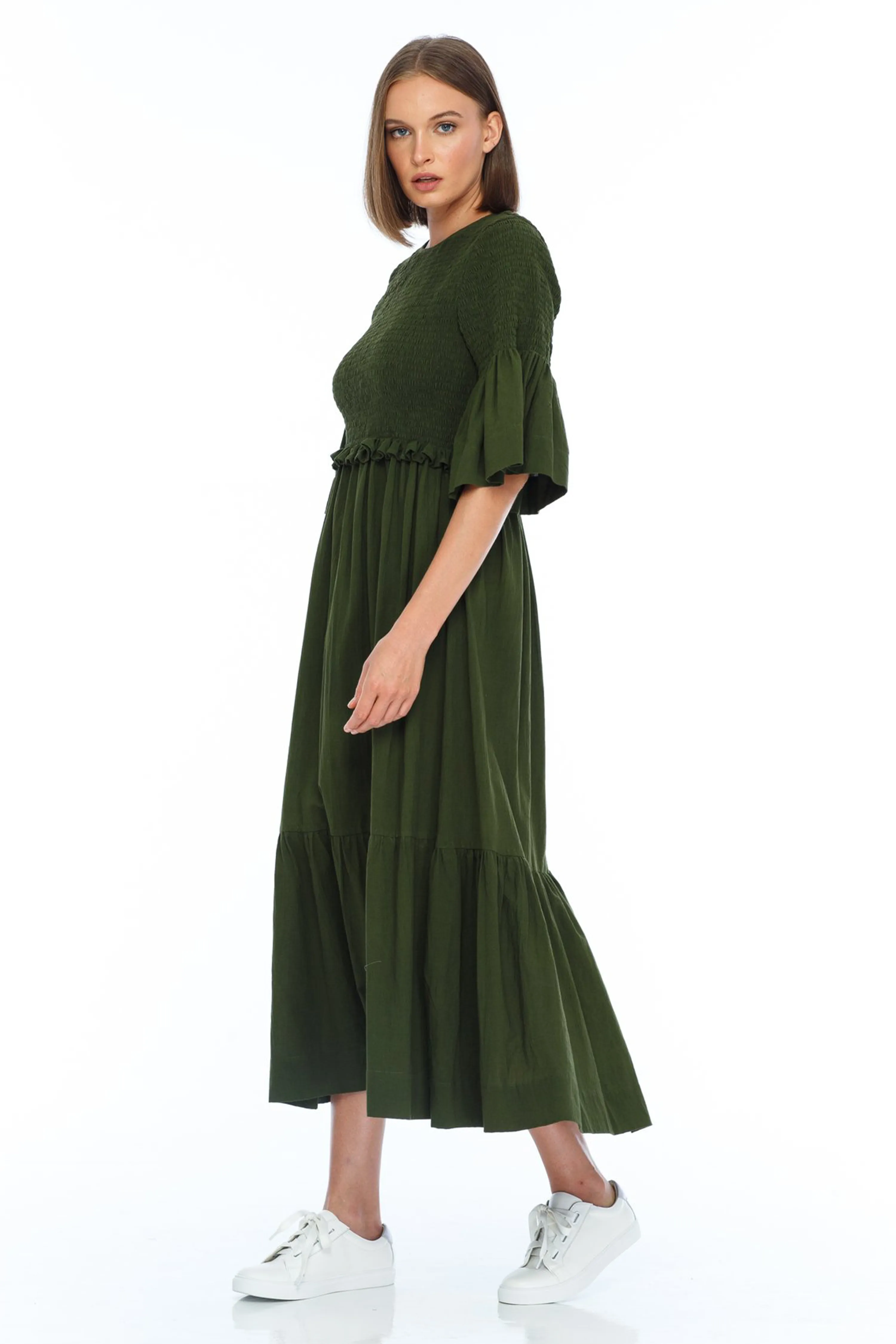 Salina SS Shirred Army Maxi Dress