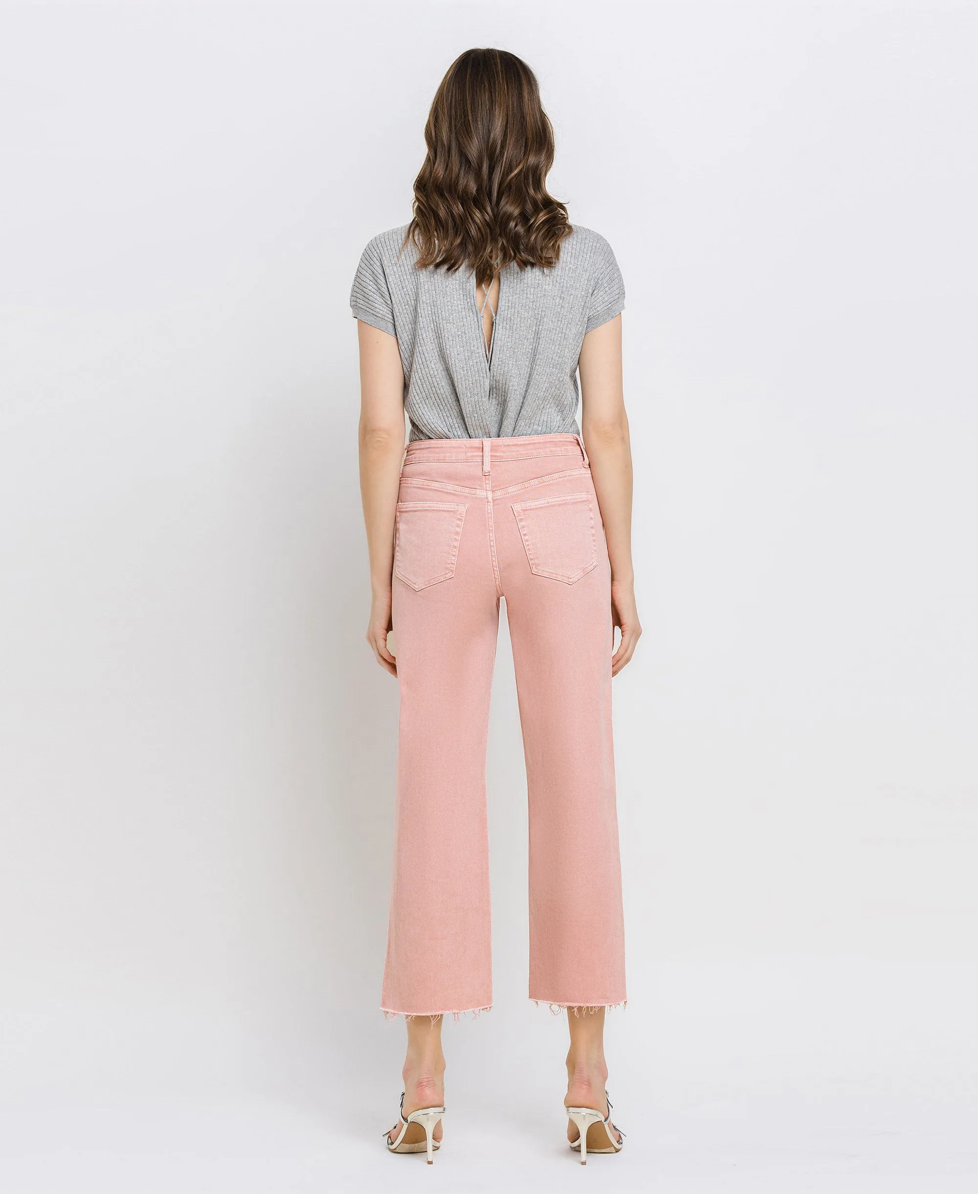 Silver Pink - High Rise Crop Wide Leg Jeans