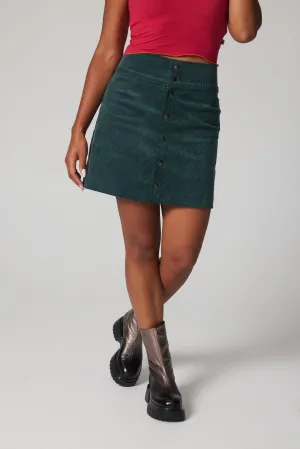 Snap Button Corduroy  Skirt - Green