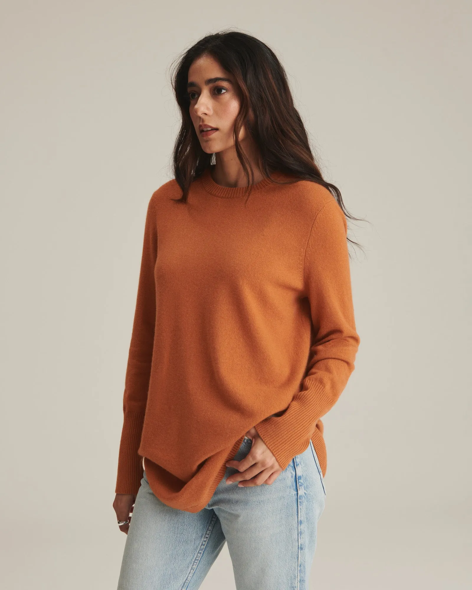 Soft by Naadam 100% Cashmere Crew Neck Curved Hem Sweater