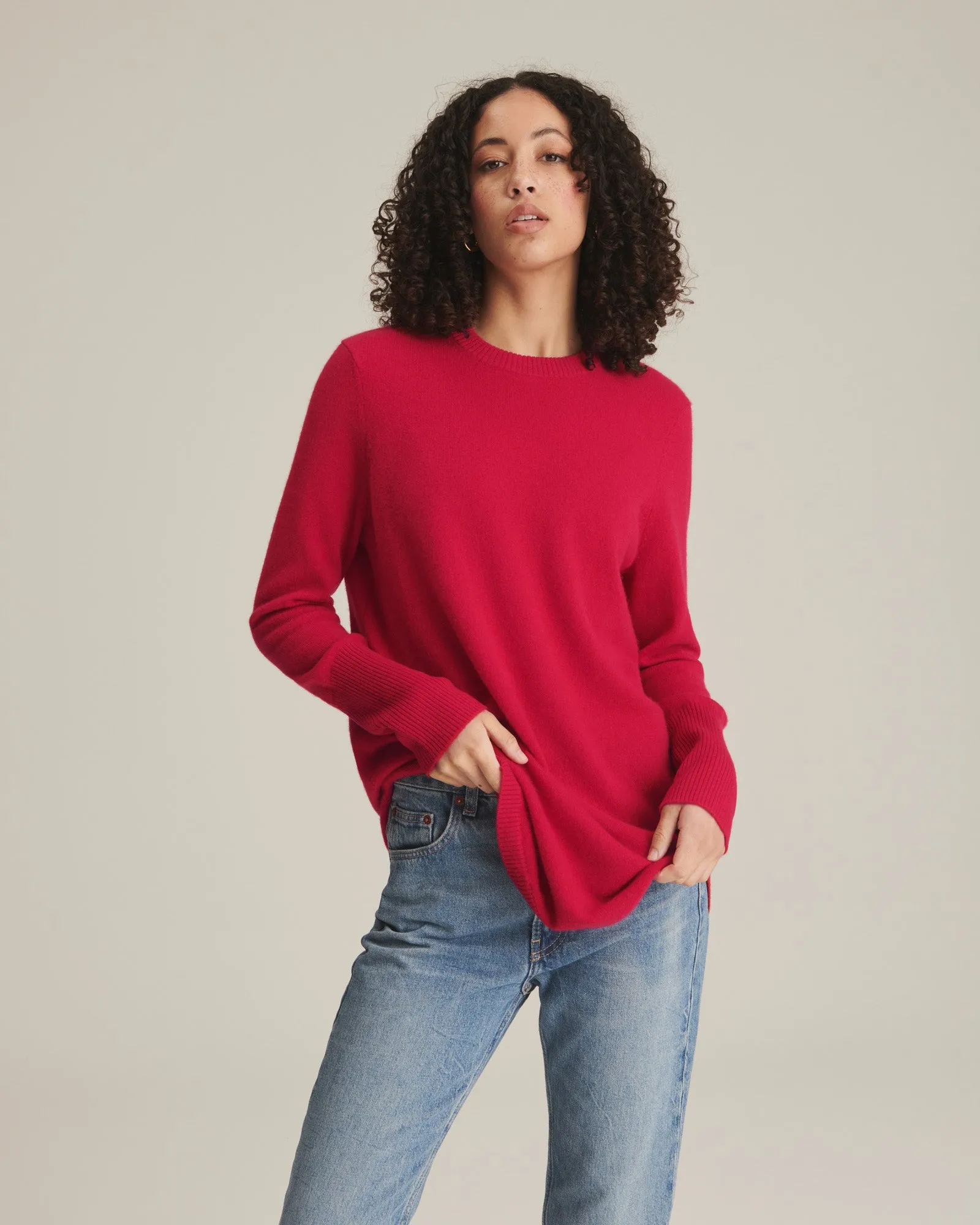 Soft by Naadam 100% Cashmere Crew Neck Curved Hem Sweater