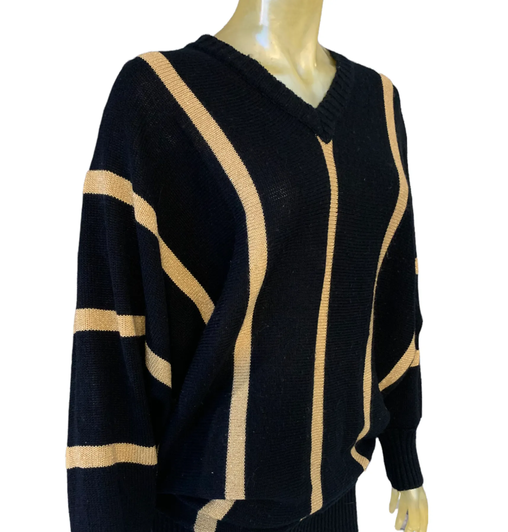 Striped V-neck sweater