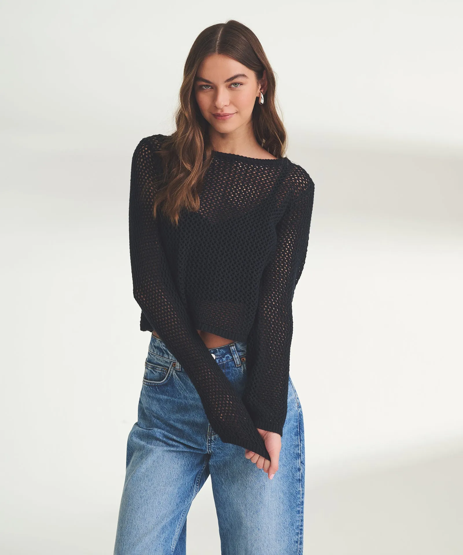 Textured Crochet Crewneck Sweater