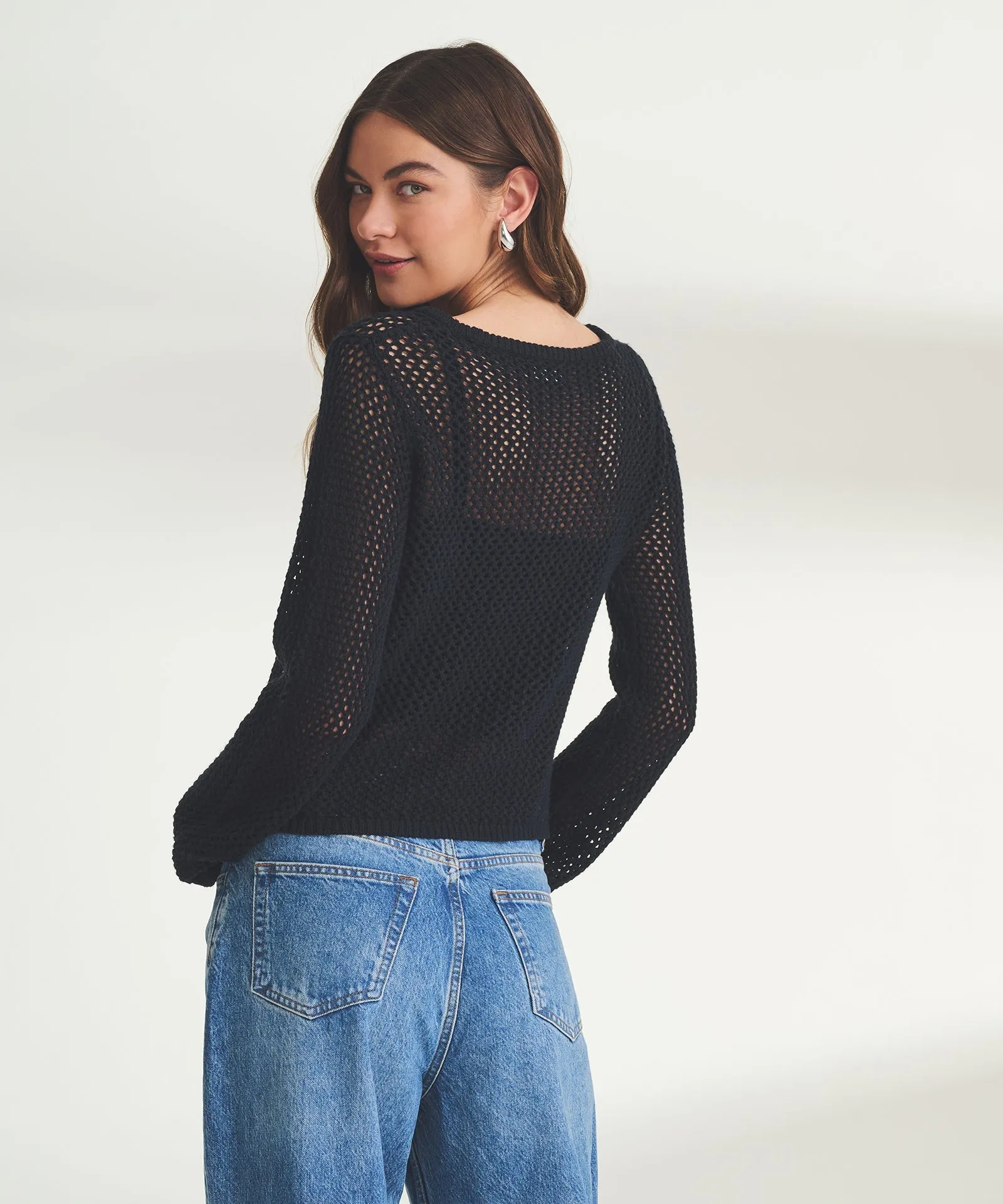 Textured Crochet Crewneck Sweater