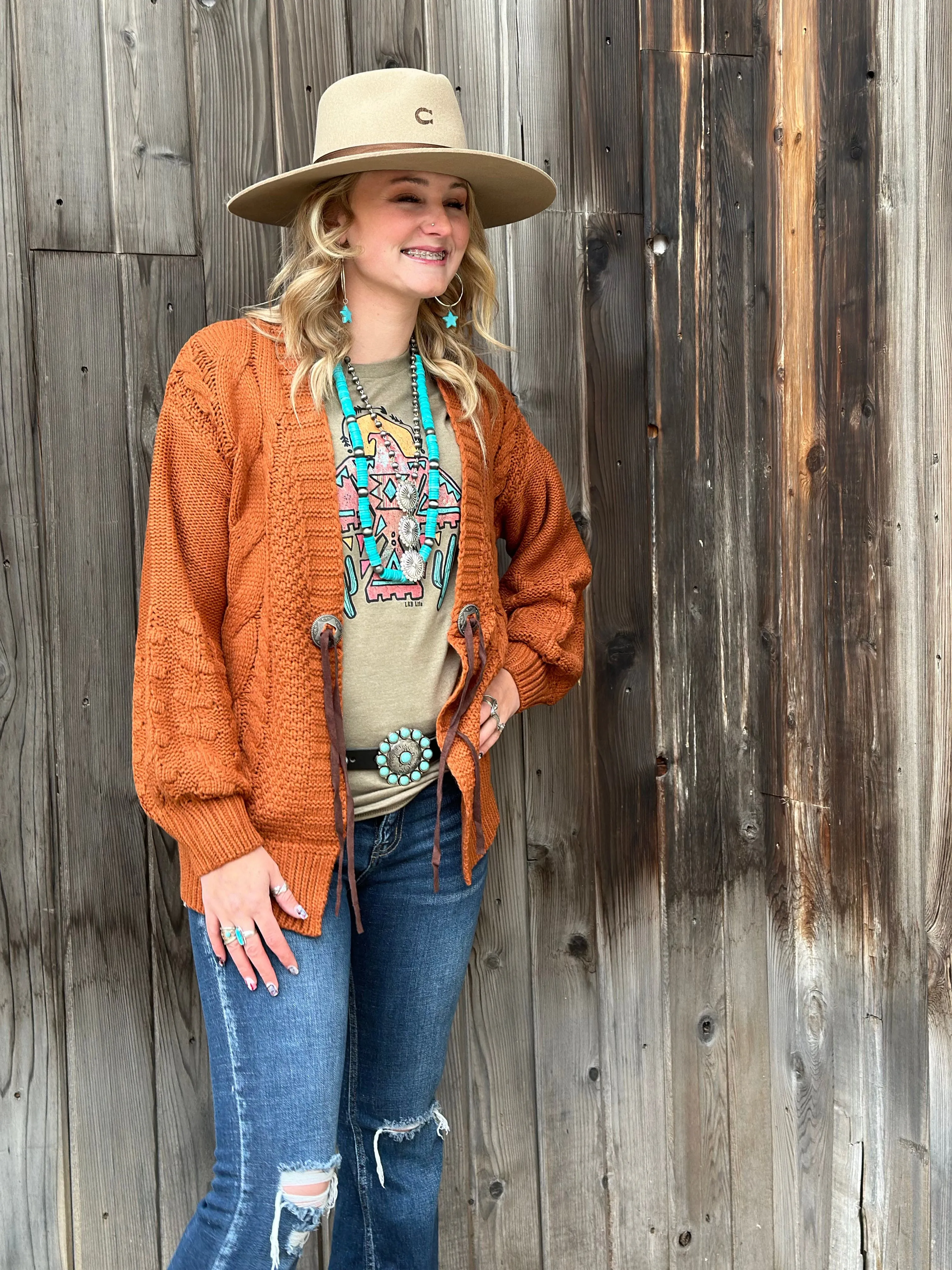 The Colors of Fall Concho Cardigan Sweater