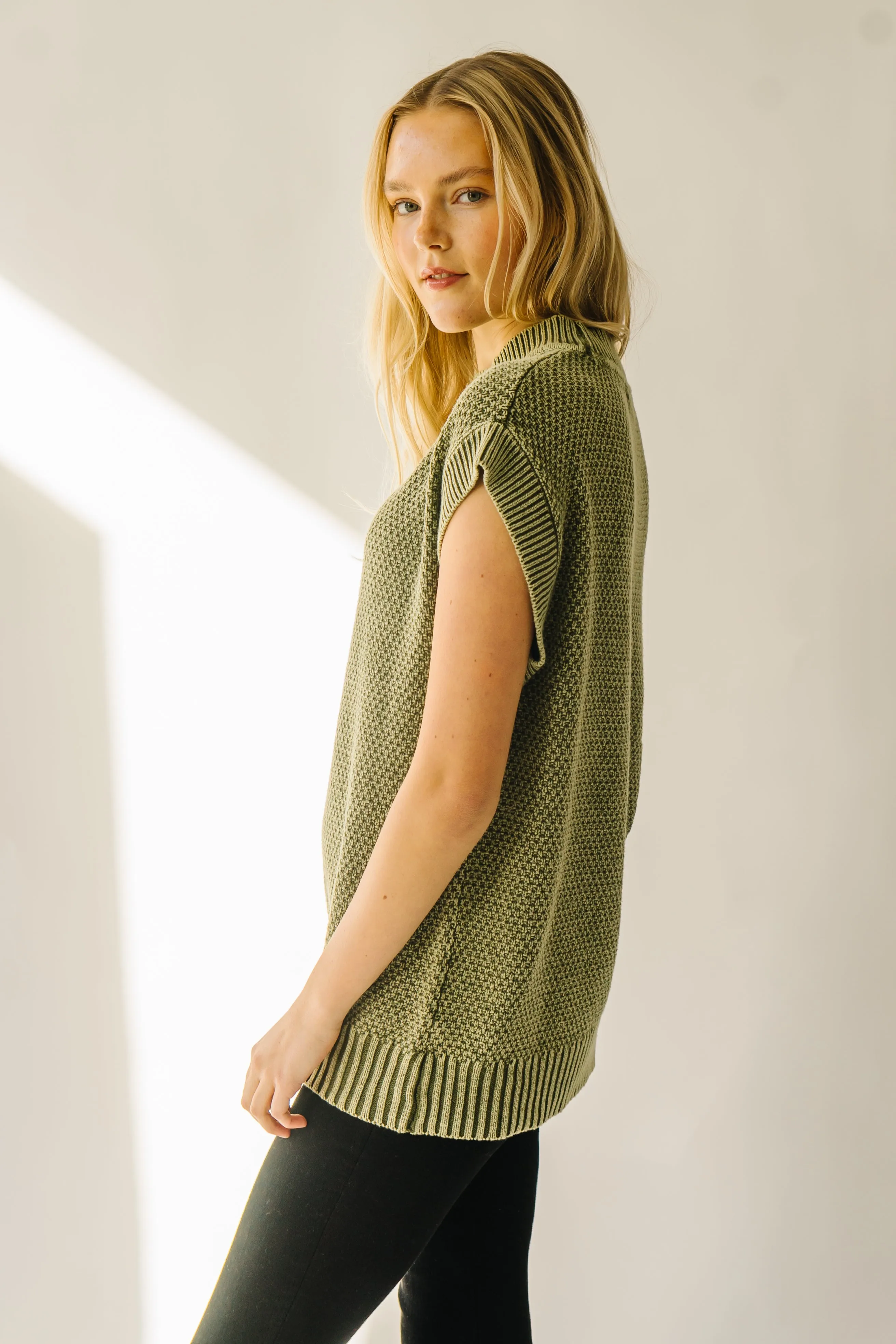 The Skandia Cap Sleeve Sweater in Olive Green