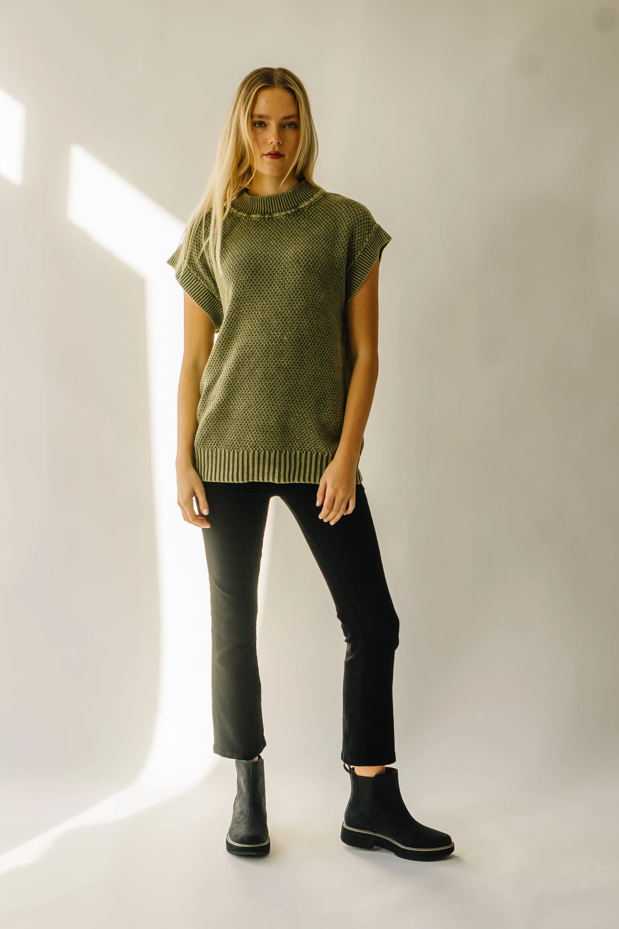 The Skandia Cap Sleeve Sweater in Olive Green