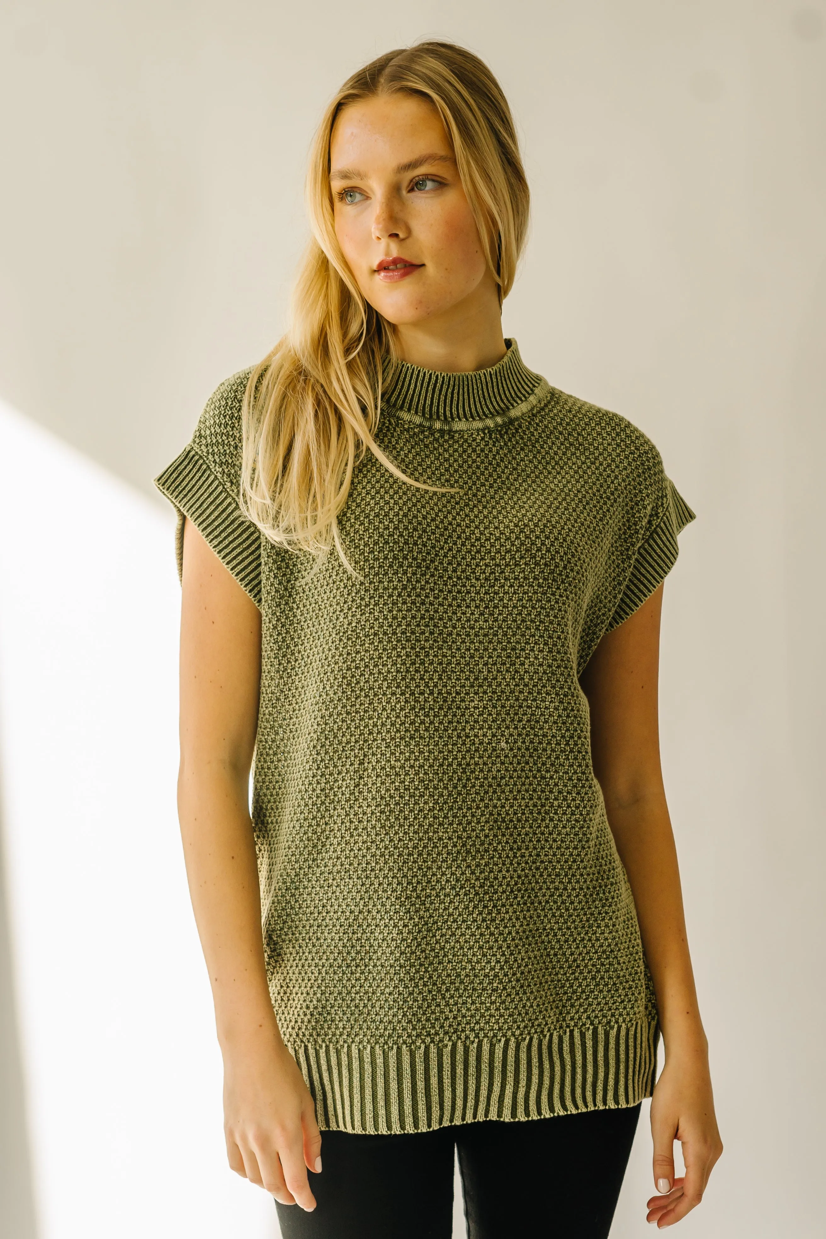 The Skandia Cap Sleeve Sweater in Olive Green