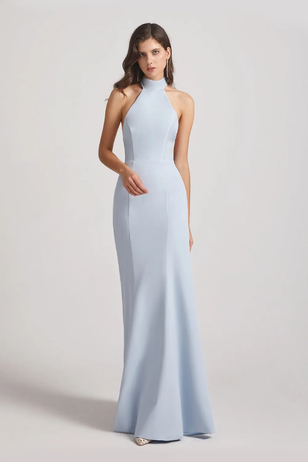 Trumpet Backless High Neck Halter Bridesmaid Dresses (AF0029)