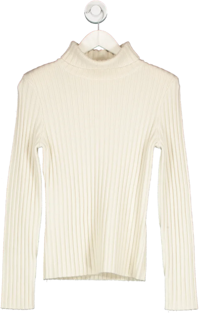 Varley Cream Ribbed Merino And Chashmere Turtle Neck Sweater UK S