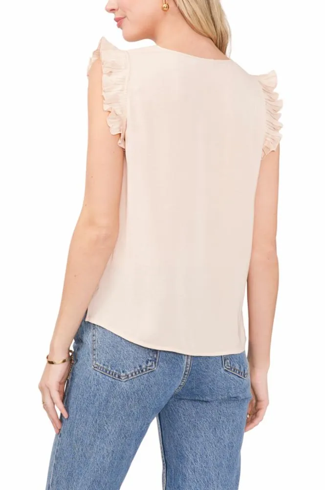 Vince Camuto Apparel V NECK PLEATED SLV BLOUSE V102/TAPIOCA