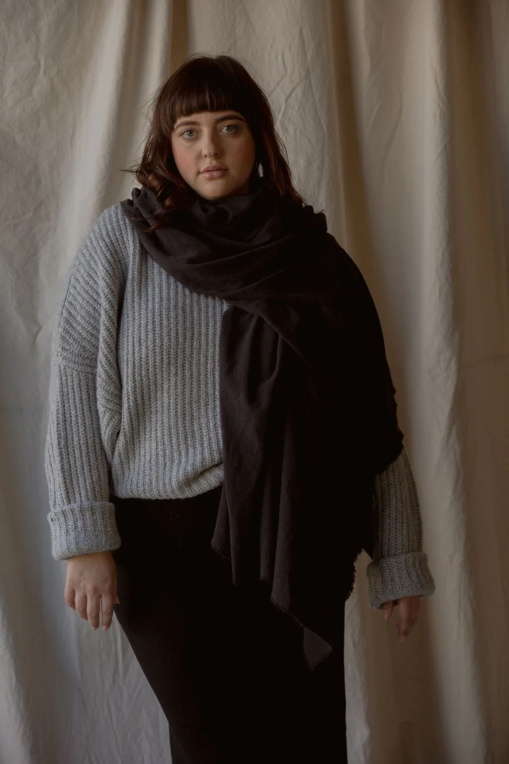 Washable Silk Blanket Scarf in Charcoal