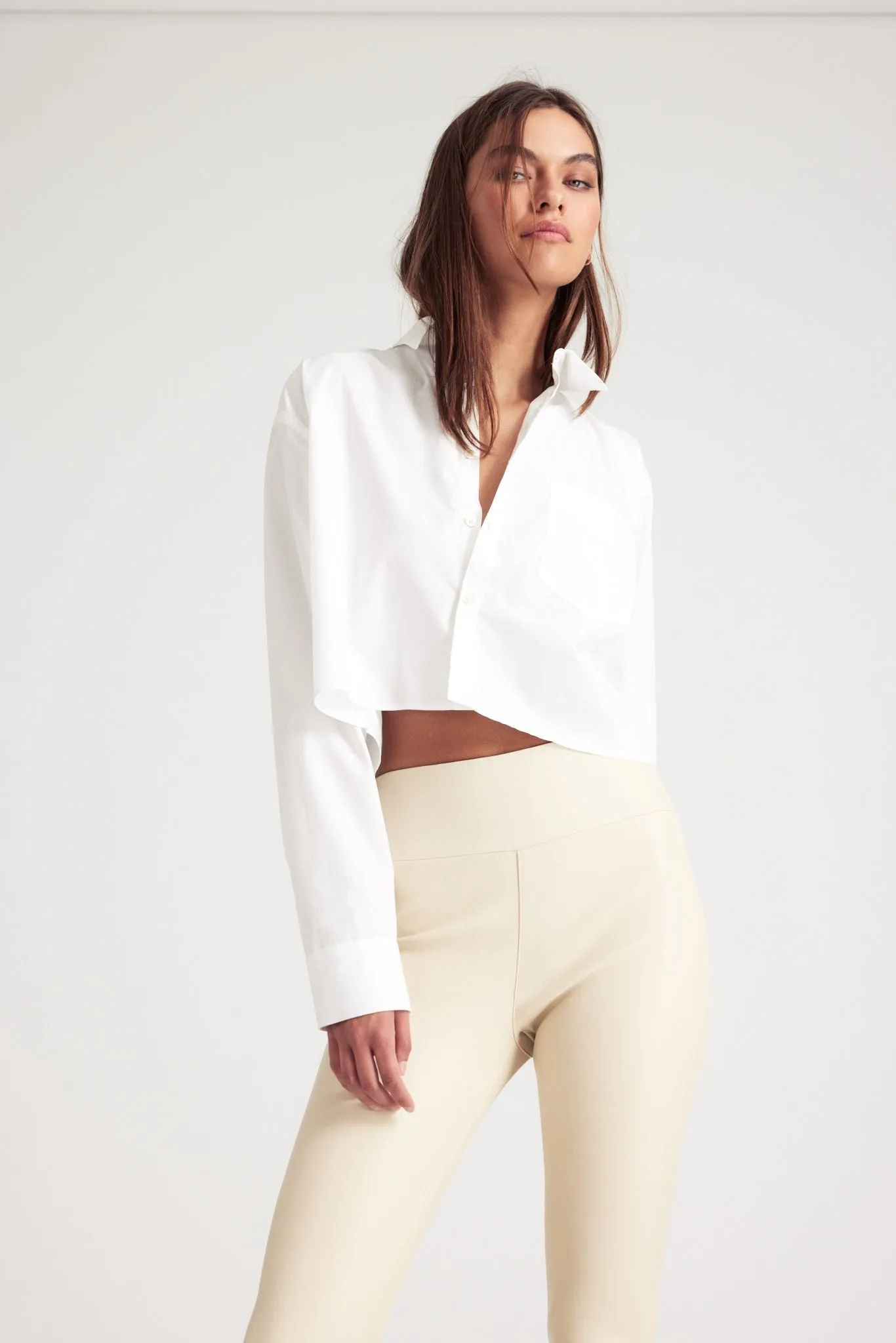 White Cropped Button Down