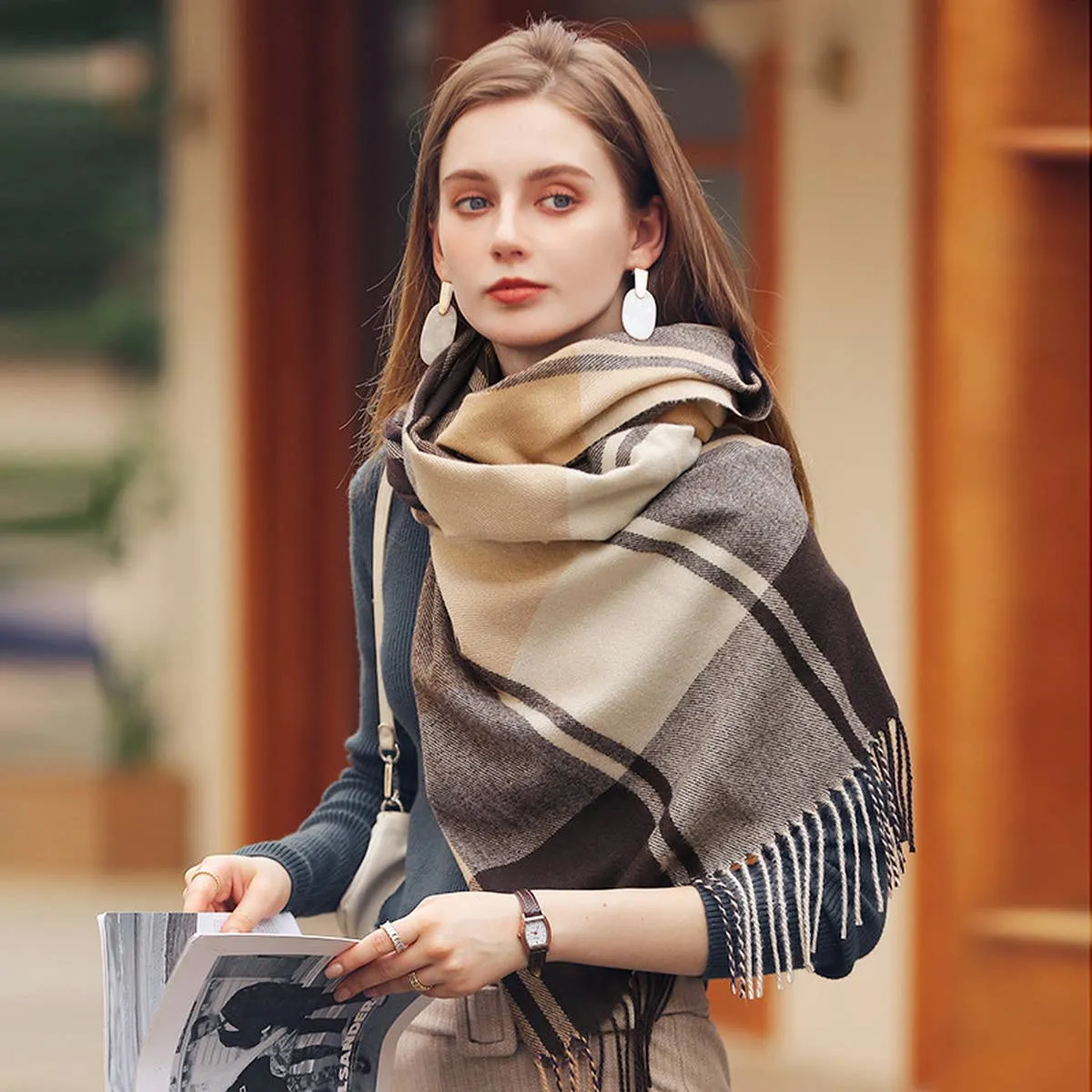 WINTER THICKENED WARM TASSEL SHAWL SCARF