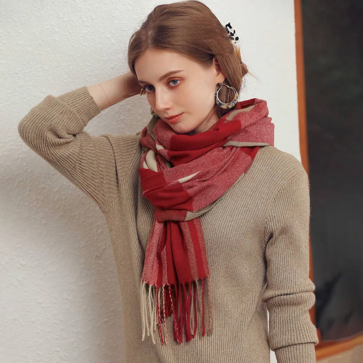 WINTER THICKENED WARM TASSEL SHAWL SCARF