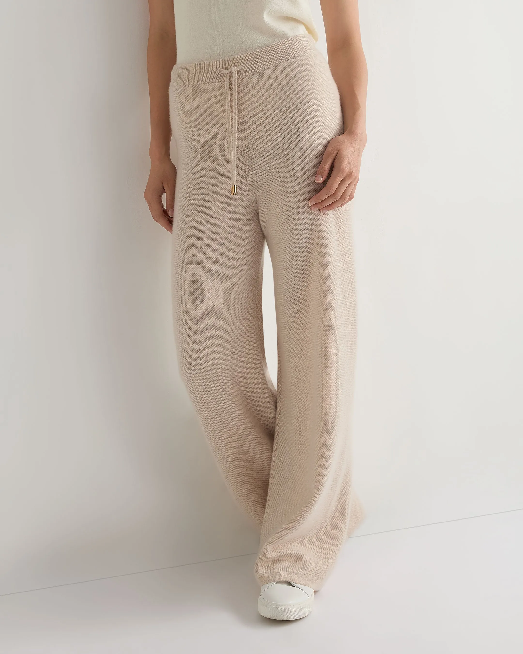 Women's Honeycomb Knit Cashmere Trouser Ecru White